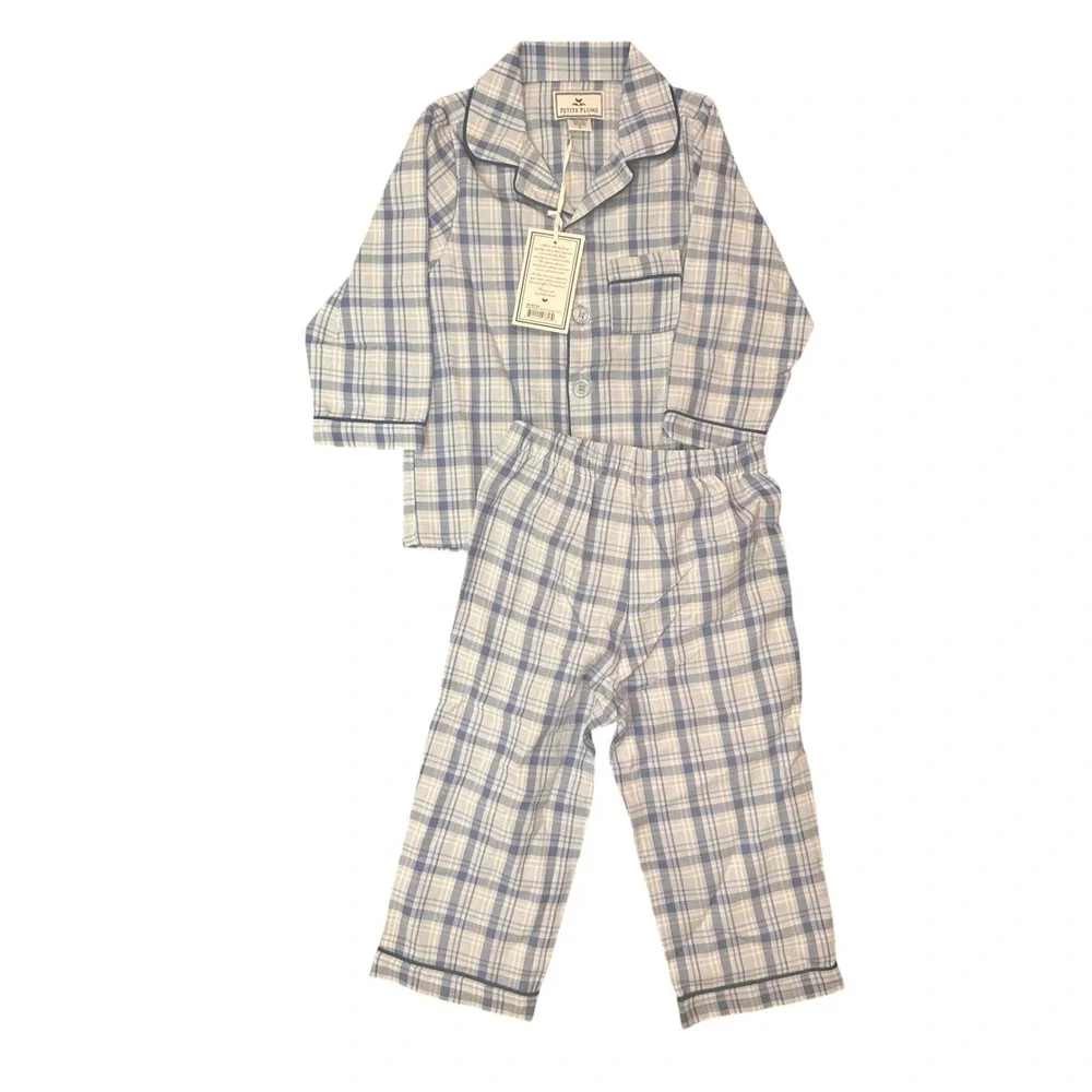 Petite Plume Boys Seafarer Tartan Pajama Set Blue White Plaid Size 2 SPJST102